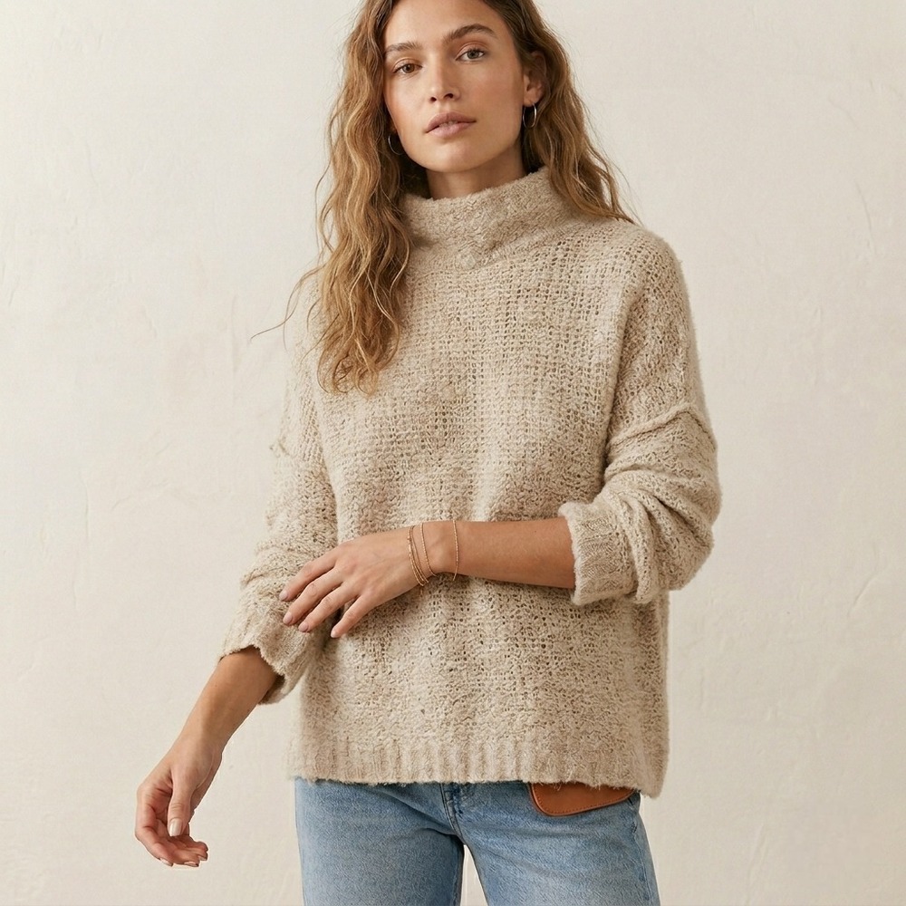 Free People Women XS She's All That Sweater Blue Alpaca Blend Turtleneck Peru